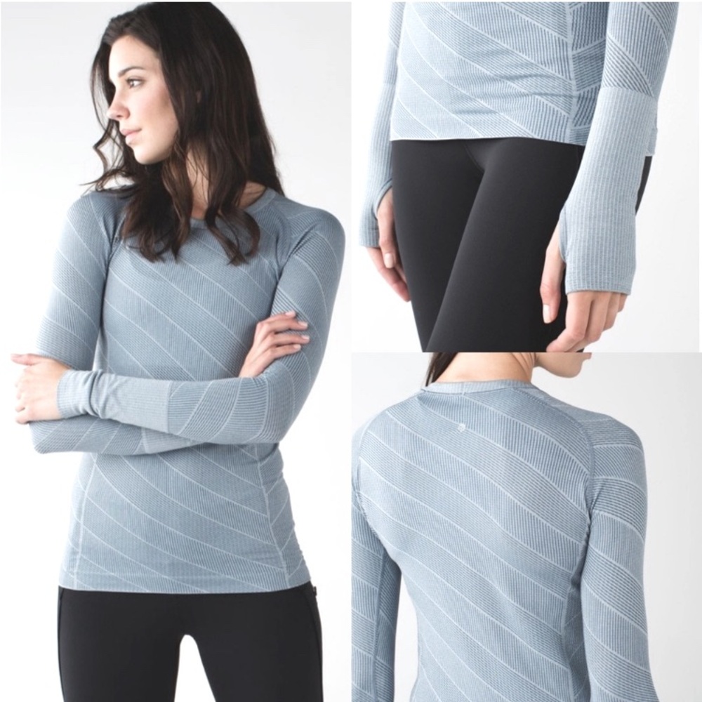Lululemon Swiftly Tech Long Sleeve Crew Heathered Blue Denim Size 4 R78